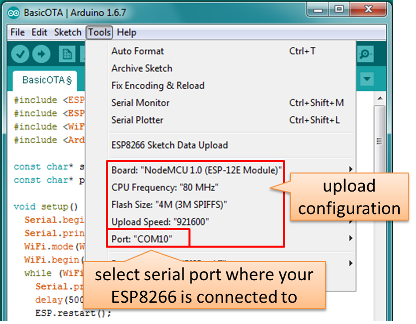 ota serial upload config