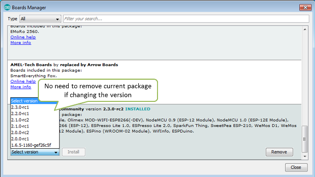 No need to remove installed package if changing its version